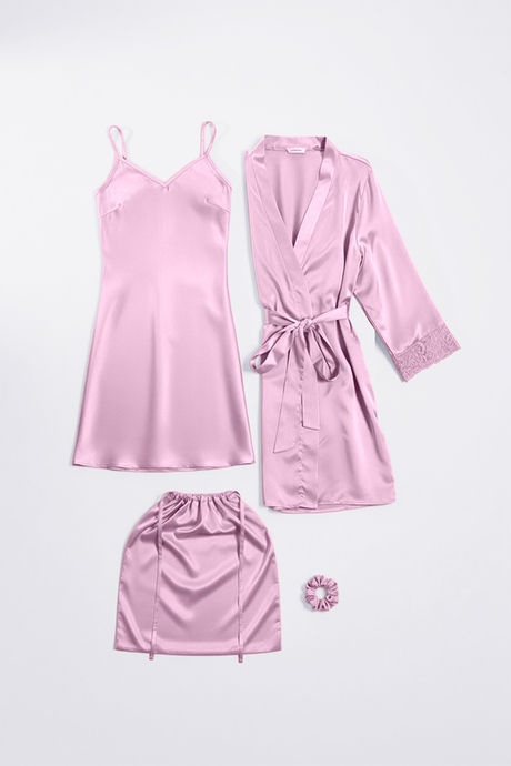 Zivame Luxe Satin 4 Pc Sleep Set - Bridal Rose — image 2